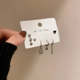 925 Silver Asymmetric Heart Dangle Earrings Set