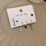 925 Silver Asymmetric Heart Dangle Earrings Set