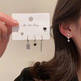 925 Silver Asymmetric Heart Dangle Earrings Set