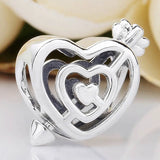Arrow Pierces Loved Heart Rob Bot Charms 925 Sterling Silver Bead Jewelry