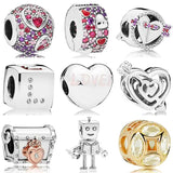 Arrow Pierces Loved Heart Rob Bot Charms 925 Sterling Silver Bead Jewelry