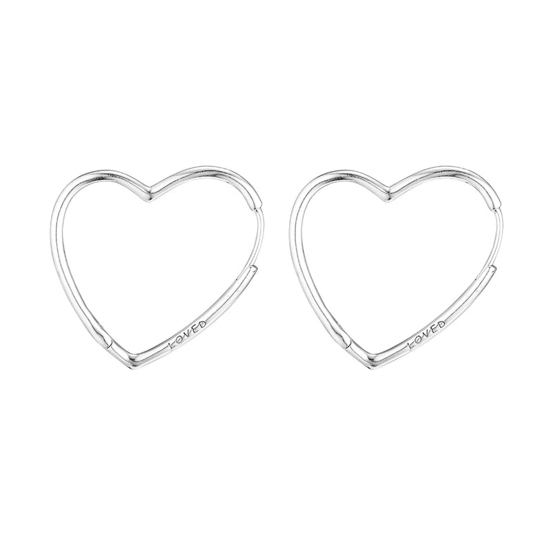 Asymmetric Hearts of Love Hoop Earrings Sterling Silver Jewelry Earrings