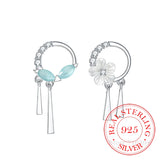 Moonstone Flower Stud Earrings Tassel Long Earrings 925 Sterling Silver Jewelry