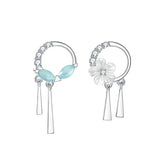 Moonstone Flower Stud Earrings Tassel Long Earrings 925 Sterling Silver Jewelry