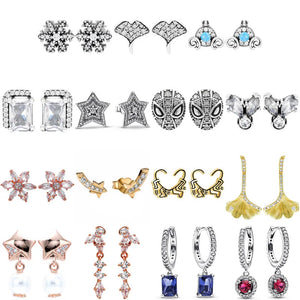 925 Silver Star Tiara Crown Earrings Snowflake Spider For Women