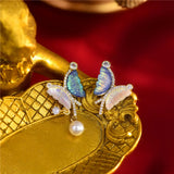 Zircon Butterfly Pearl French Earrings Sweet Wind Joker Women Jewelry