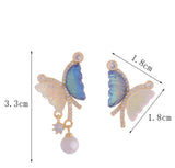 Zircon Butterfly Pearl French Earrings Sweet Wind Joker Women Jewelry