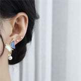 Zircon Butterfly Pearl French Earrings Sweet Wind Joker Women Jewelry