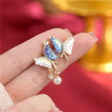 Zircon Butterfly Pearl French Earrings Sweet Wind Joker Women Jewelry