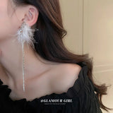 Feather Tassel Long Earrings with Pearls Rhinestones