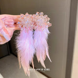 Feather Tassel Long Earrings with Pearls Rhinestones