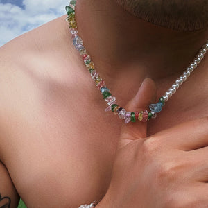 Boho Pearl & Colorful Stone Beads Choker Necklace for Men