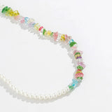 Boho Pearl & Colorful Stone Beads Choker Necklace for Men