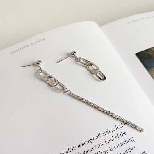 Tassel Drop Earrings Crystal 925 Silver