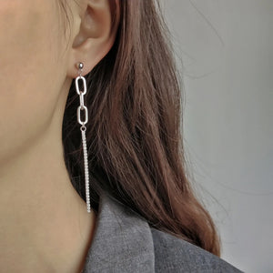 Tassel Drop Earrings Crystal 925 Silver