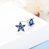 925 Sterling Silver Asymmetrical Flower Zircon Earrings for Women