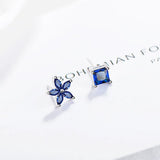 925 Sterling Silver Asymmetrical Flower Zircon Earrings for Women