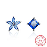 925 Sterling Silver Asymmetrical Flower Zircon Earrings for Women