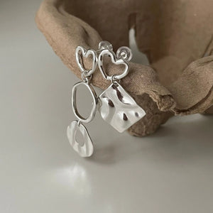 925 Silver Asymmetric Heart Earrings for Women
