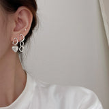 925 Silver Sterling Heart Chain Earrings For Women