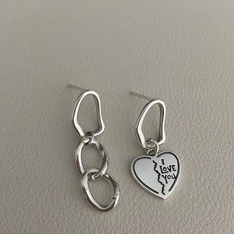 925 Silver Sterling Heart Chain Earrings For Women