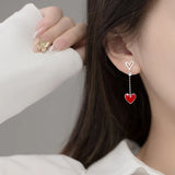 Love Heart Dangle Earrings, 925 Sterling Silver Tassel Statement Earrings