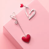 Love Heart Dangle Earrings, 925 Sterling Silver Tassel Statement Earrings