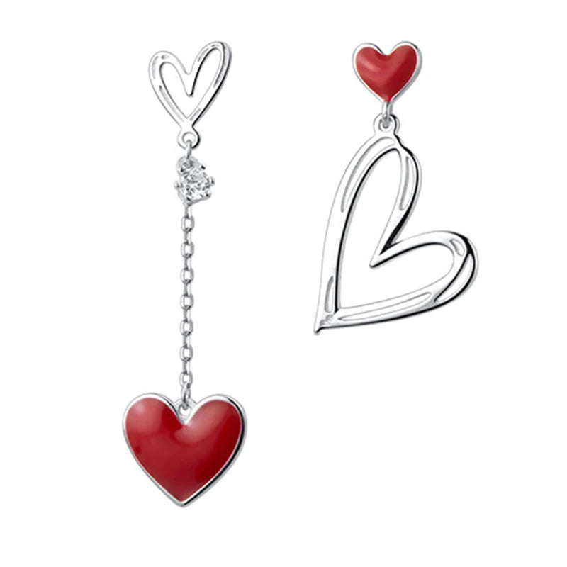 Love Heart Dangle Earrings, 925 Sterling Silver Tassel Statement Earrings