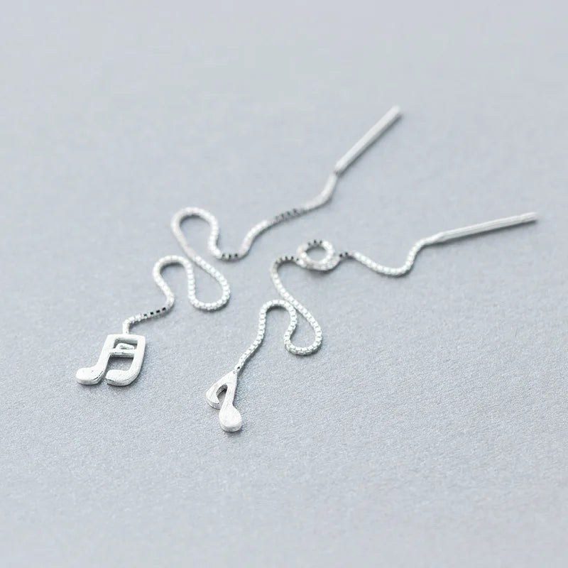 925-STERLING-SILVER Musical Note Ear Threader Earrings Long Dangle