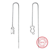 925 Silver Small Cat Fish Dangle Earrings Asymmetry