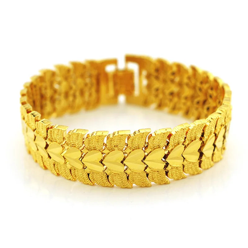 Atmospheric 24K Plated Thickened Large Bracelet Flower Heart-Shaped Bracelet