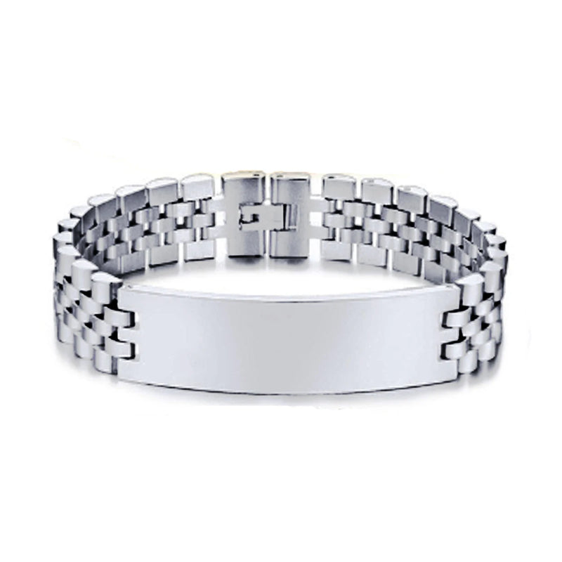 15mm Personalised Engraved Name Date Bracelet Thick Chain Bangle Stainless Steel