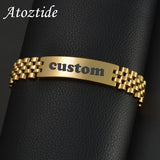 15mm Personalised Engraved Name Date Bracelet Thick Chain Bangle Stainless Steel