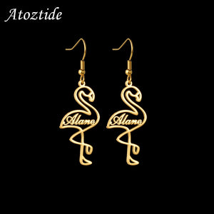 Flamingo Bird Name Earrings - Personalized Stainless Steel
