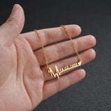 Atoztide Heartbeat Name Necklace Birth Date Pendants