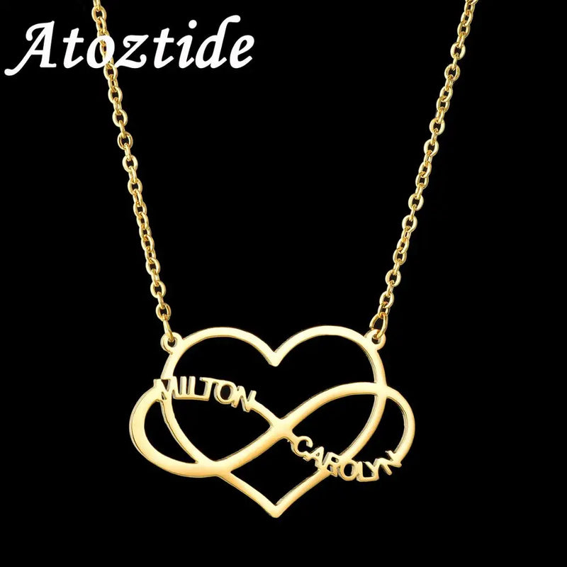 Atoztide Infinity Two Name Necklaces for Women