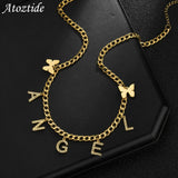 Atoztide Butterfly Stainless Steel Necklaces Letter Pendant for Women