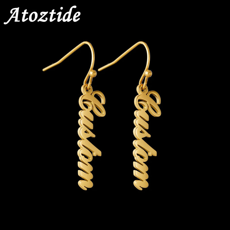 Custom Name Drop Earrings Stainless Steel Dangle for Women