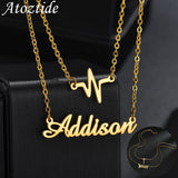 Atoztide Name Necklace Cross Heartbeat Choker Stainless Steel Summer