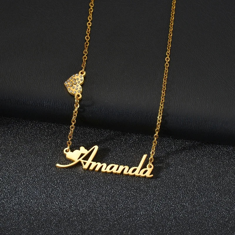 Zircon Necklace for Women Stainless Steel Double Hearts on Chain