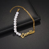 Personalized Name Bracelet Stainless Steel Flower Bead Box Chain Engraved Handwr