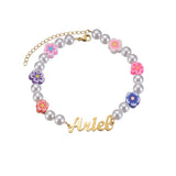 Personalized Name Bracelet Stainless Steel Flower Bead Box Chain Engraved Handwr