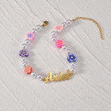 Personalized Name Bracelet Stainless Steel Flower Bead Box Chain Engraved Handwr