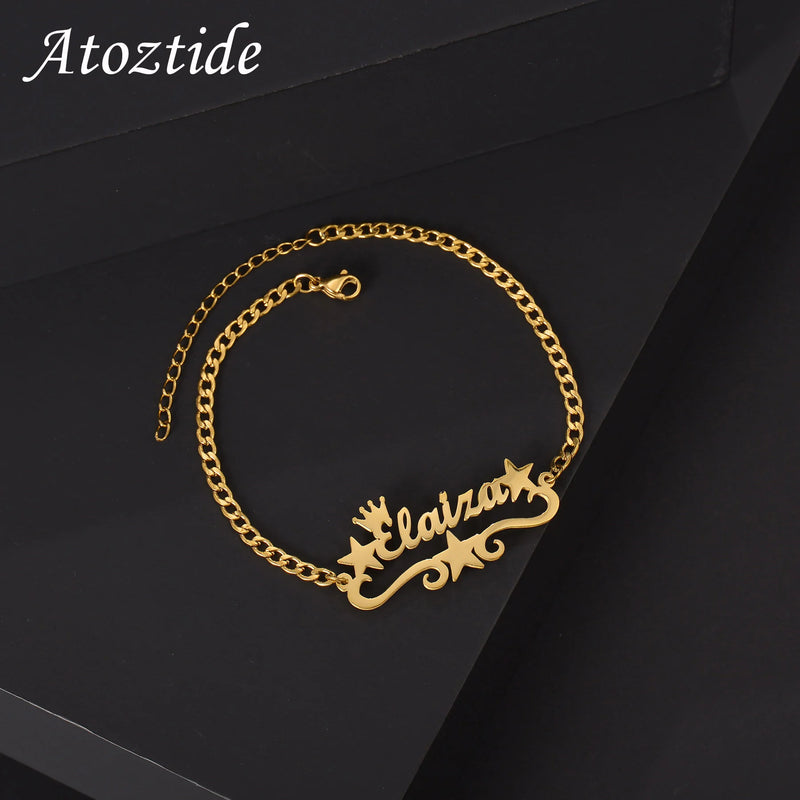 Custom Name Star Bracelet Handmade Stainless Steel Charms Heart Bangle