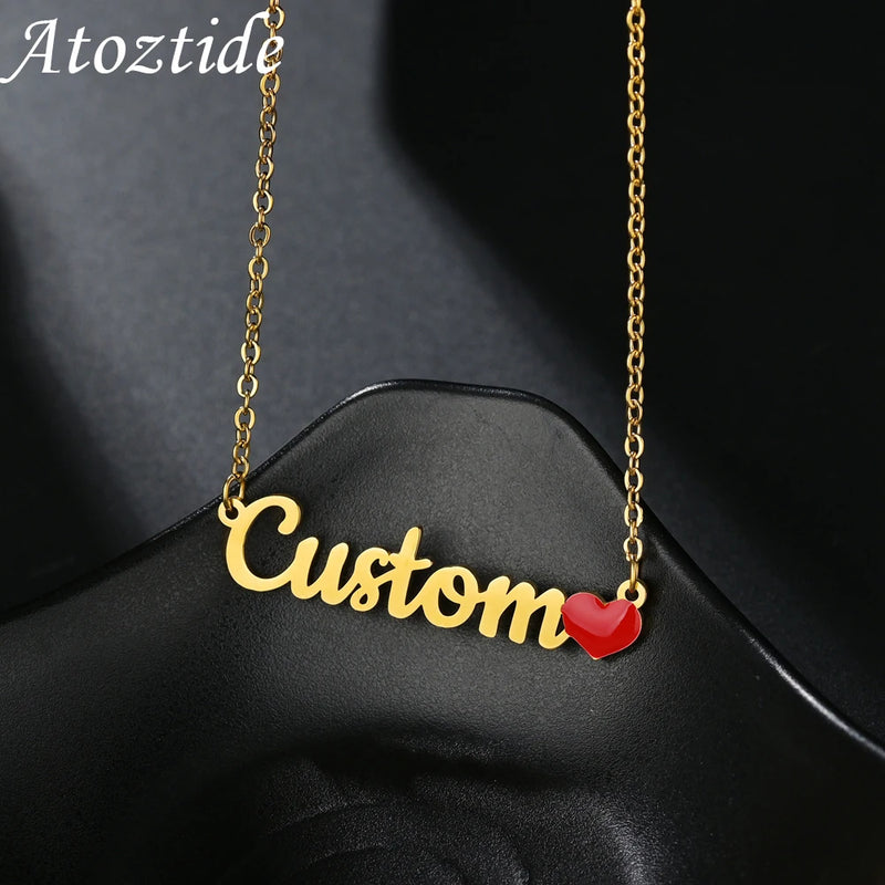 Atoztide Stainless Steel Name Red Heart Love Choker Necklace Pendant