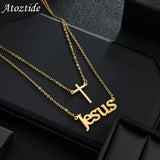 Atoztide Letter Cross Necklace Choker Double Layers Name Pendant Jewelry