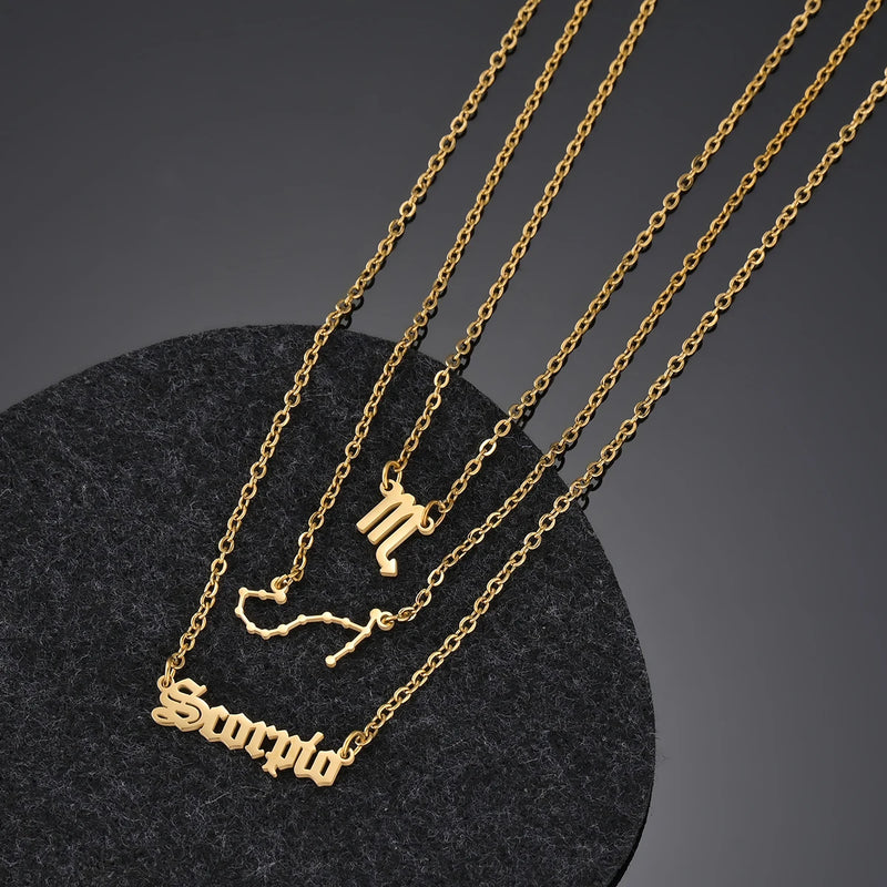 Zircon Constellation Name Necklace Stainless Steel Pendant for Women