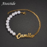Personalized Name Beads Bracelet - Stainless Steel Bangle