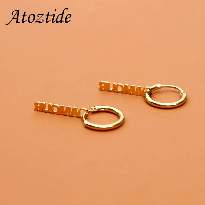 Atoztide Personalized Name Hoop Earrings Stainless Steel