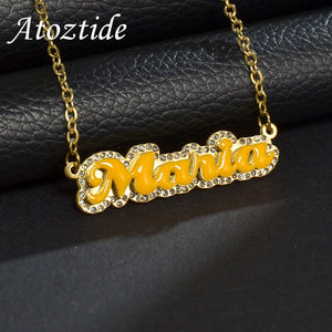 Atoztide Name Necklace Personalized Letter Stone Necklace